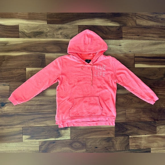 American Eagle Outfitters Tops - American Eagle Neon Coral Live Your Life Hoodie size Large
